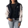 Dallas cowboys womens sailor full snap hooded varsity jacket navy white 1