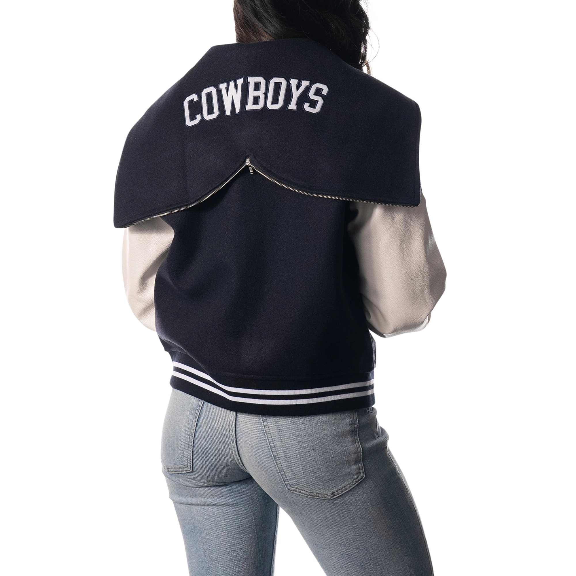 Dallas cowboys womens sailor full snap hooded varsity jacket navy white 3 1