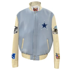 Dallas cowboys wool leather varsity jacket blue cream 1 1