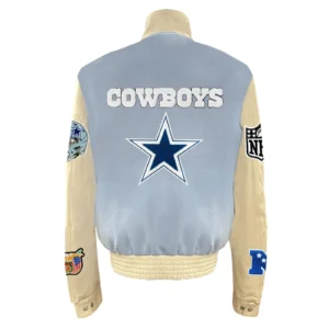 Dallas cowboys wool leather varsity jacket blue cream 1