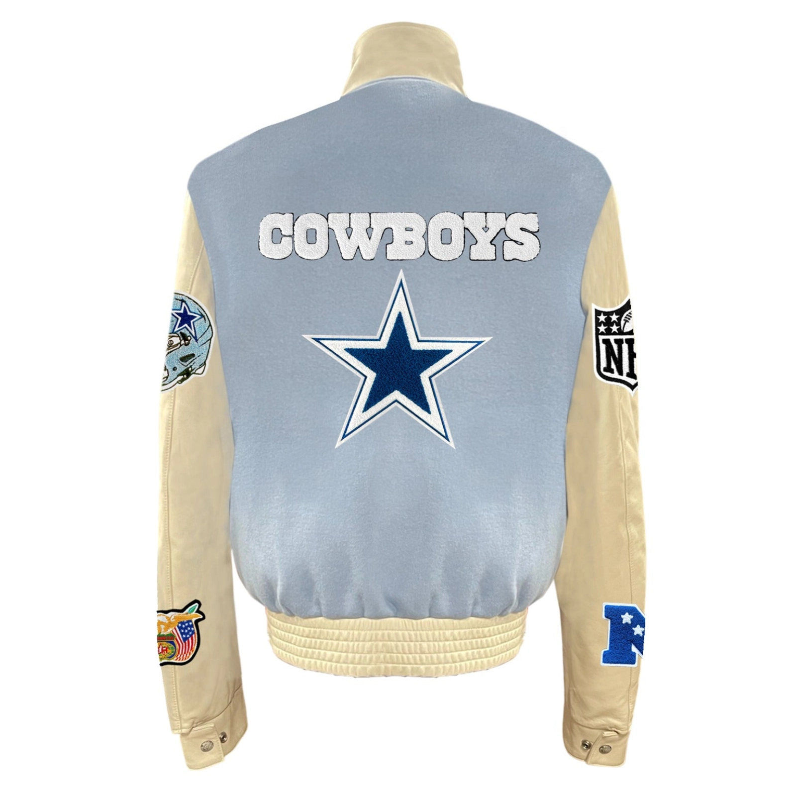 Dallas cowboys wool leather varsity jacket blue cream 1