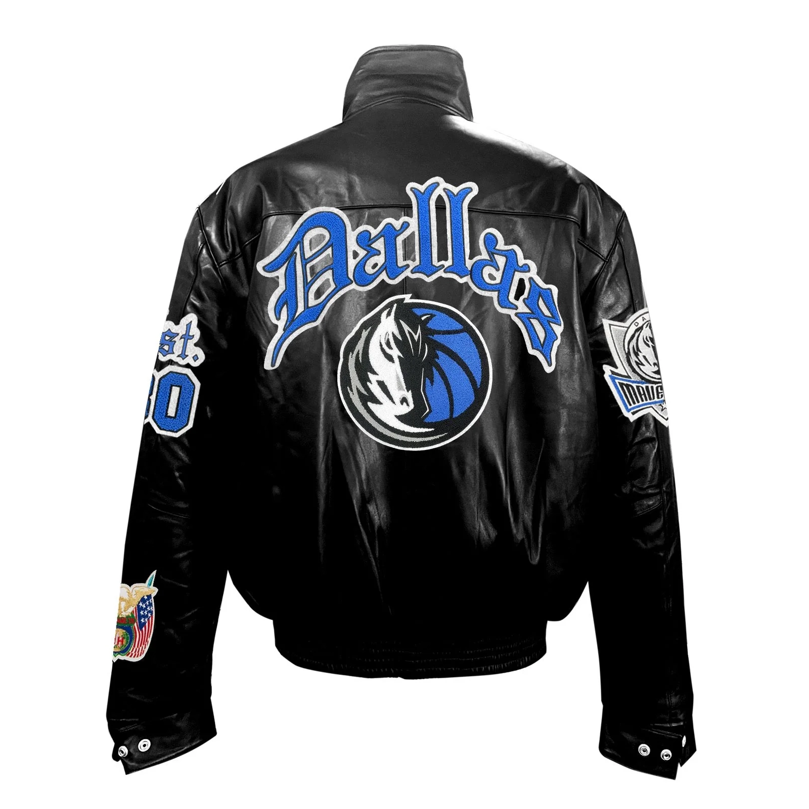 Dallas mavericks jeff hamilton full leather puffer old english jacket black 2