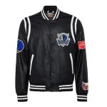 Dallas Mavericks Full Leather Rib knitted Black Varsity Jacket