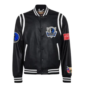 Dallas mavericks leather varsity jacket black 1