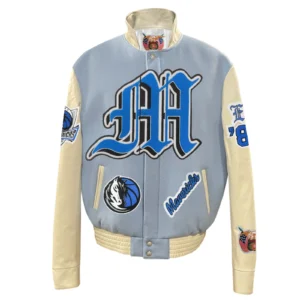 Dallas mavericks old english wool leather varsity jacket white black 1 1