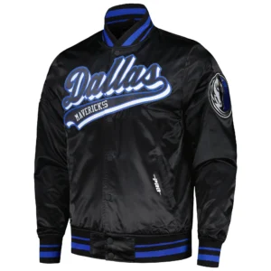 Dallas mavericks pro standard script tail black wool and leather varsity jacket 1