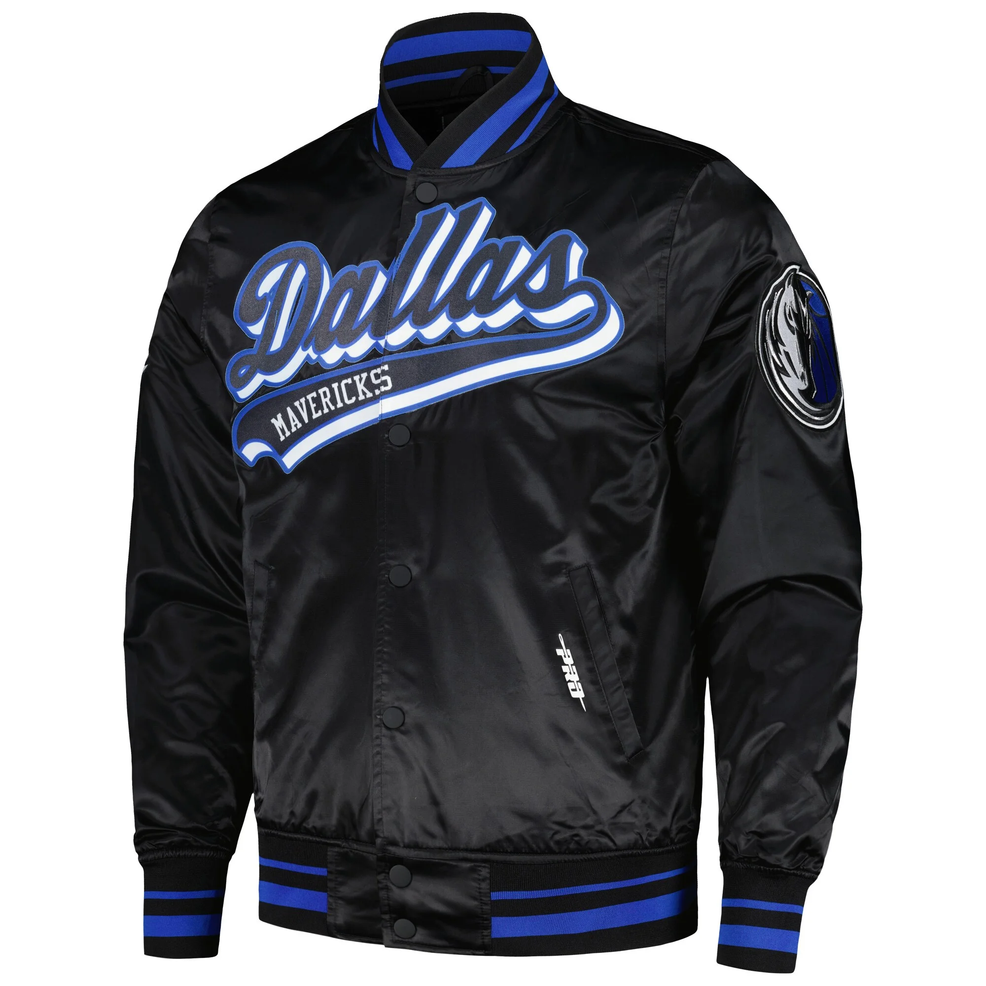 Dallas mavericks pro standard script tail black wool and leather varsity jacket 1