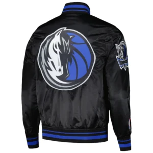 Dallas mavericks pro standard script tail black wool and leather varsity jacket 2