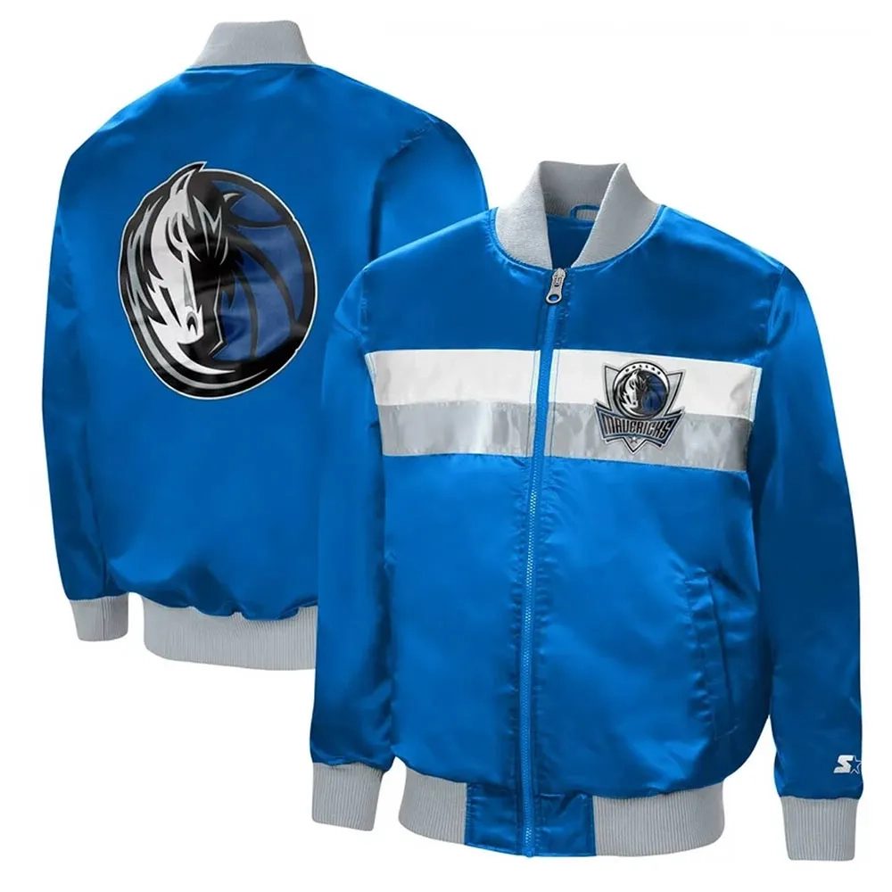 Dallas mavericks the ambassador satin varsity jacket blue