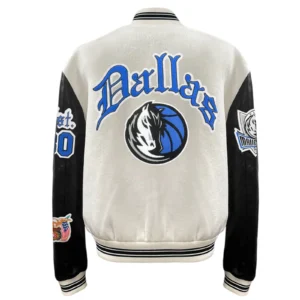 Dallas mavericks wool leather varsity jacket white black 1
