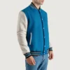 Deep mid sky blue and white varsity letterman jacket 2