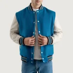Deep Mid Sky Blue/White Letterman Jacket
