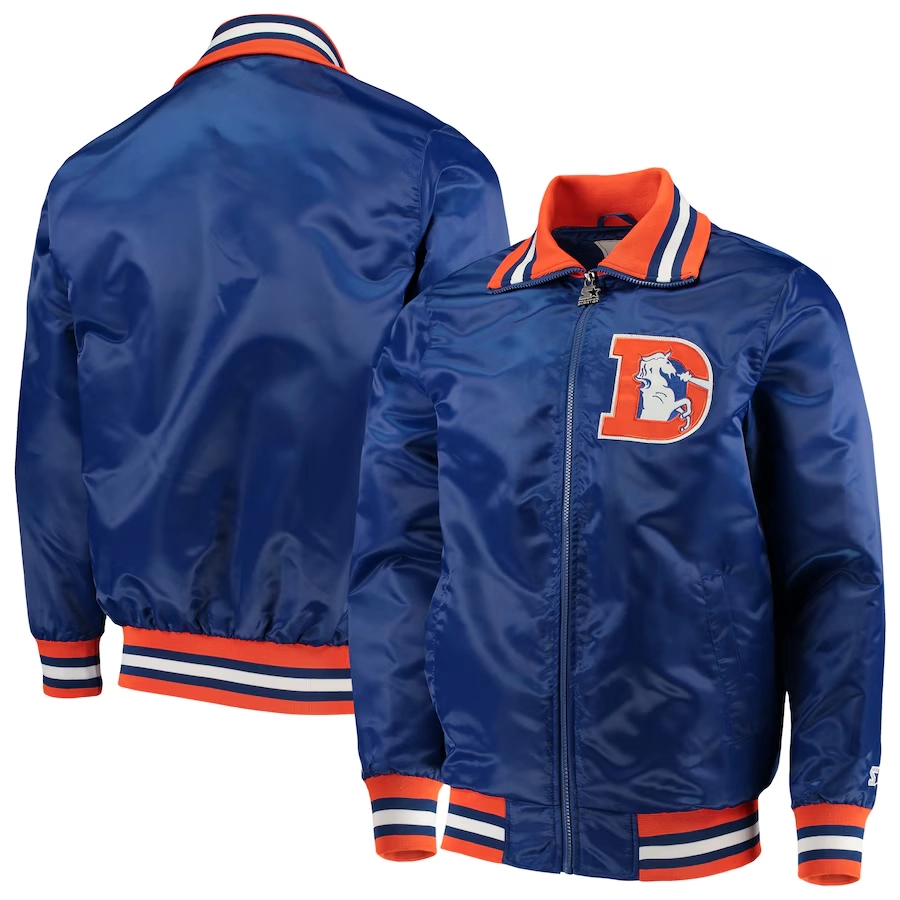 Denver broncos captain satin varsity jacket blue 1