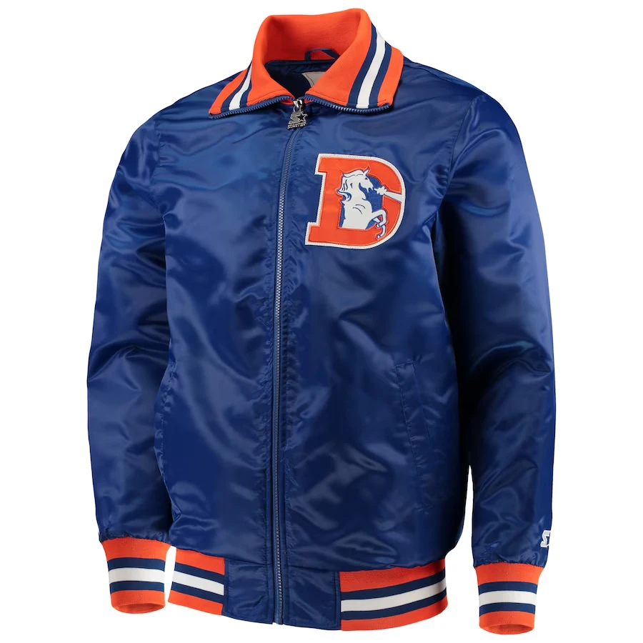 Denver broncos captain satin varsity jacket blue 2