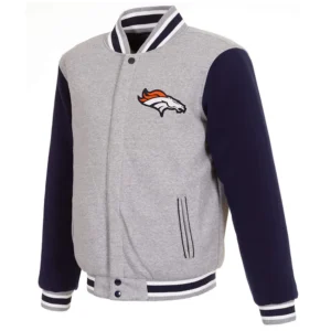 Denver broncos gray and navy varsity jacket