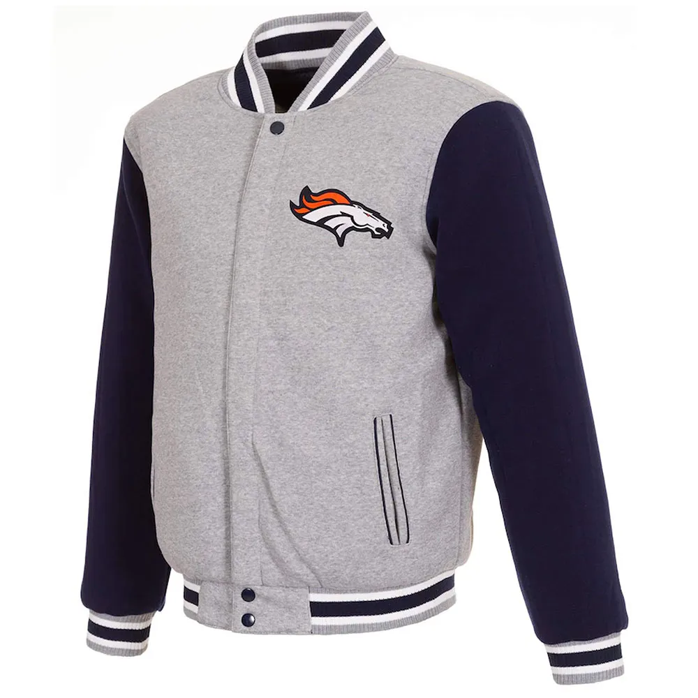 Denver broncos gray and navy varsity jacket
