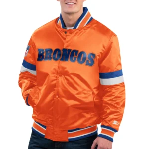 Denver broncos gridiron classics home game satin varsity jacket orange 1