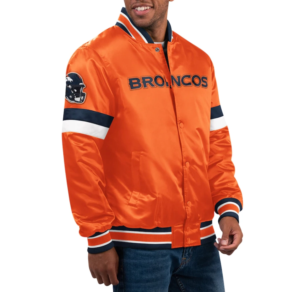 Denver broncos home game satin varsity jacket orange 1