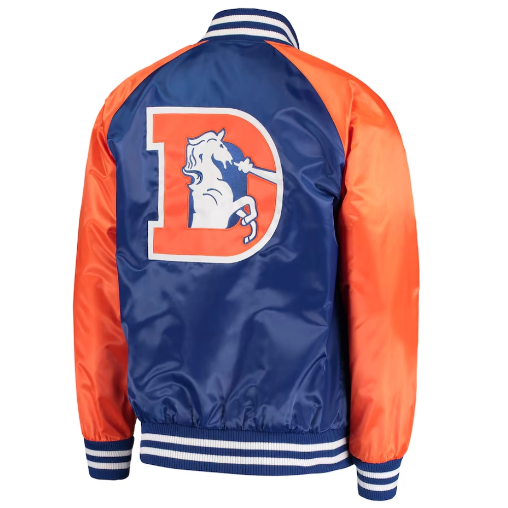 Denver broncos lead off full snap satin varsity jacket blue orange 2