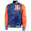 Denver broncos lead off full snap satin varsity jacket blue orange 3