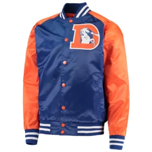 Denver broncos lead off full snap satin varsity jacket blue orange 3