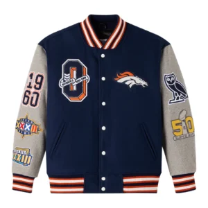 Denver broncos navy grey full snap wool jacket