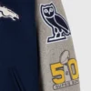 Denver broncos navy grey full snap wool sleeve detail