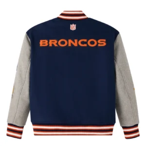 Denver broncos navy grey full snap wool varsity jacket