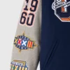 Denver broncos navy grey full snap wool varsity sleeve view