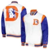 Denver broncos pitch full snap satin varsity jacket white blue 3