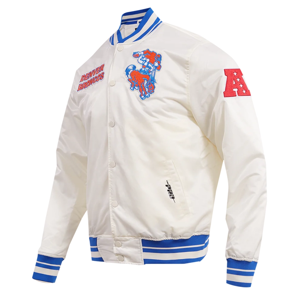 Denver broncos retro classic full snap satin varsity jacket white 6