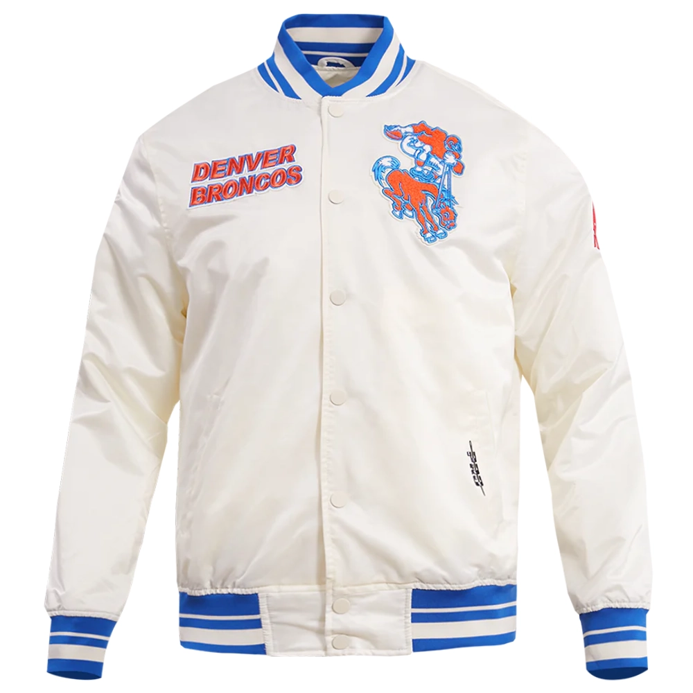 Denver broncos retro classic full snap satin varsity jacket white 7