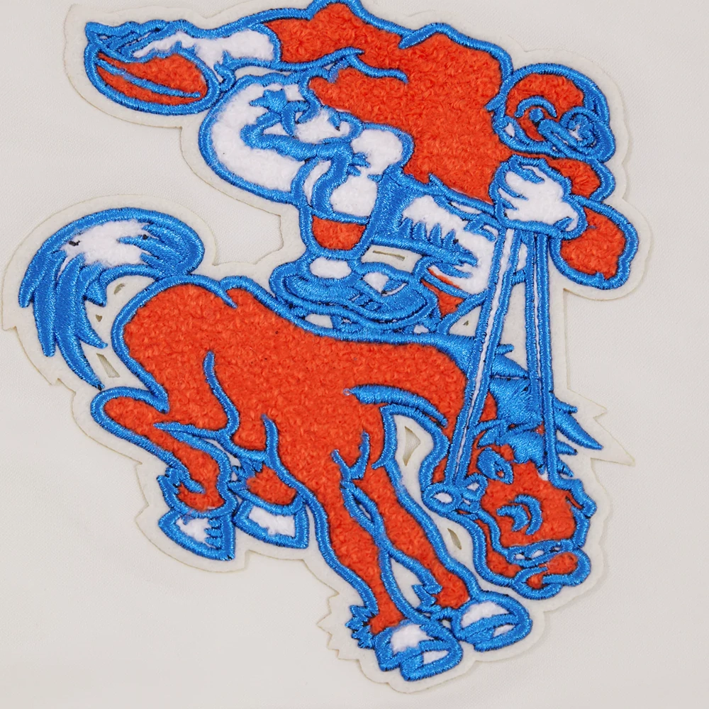 Denver broncos retro classic full snap satin varsity jacket white