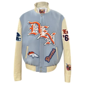 Denver broncos wool leather old english varsity jacket blue cream 1
