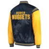 Denver nuggets enforcer full snap satin varsity jacket navy yellow 1