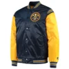 Denver nuggets enforcer full snap satin varsity jacket navy yellow 2