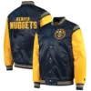 Denver nuggets enforcer full snap satin varsity jacket navy yellow 3