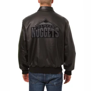 Denver nuggets full leather bomber varsity jacket black 2