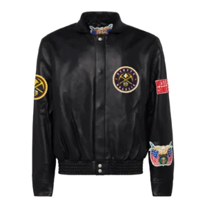 Denver nuggets jeff hamilton full leather jacket black 1