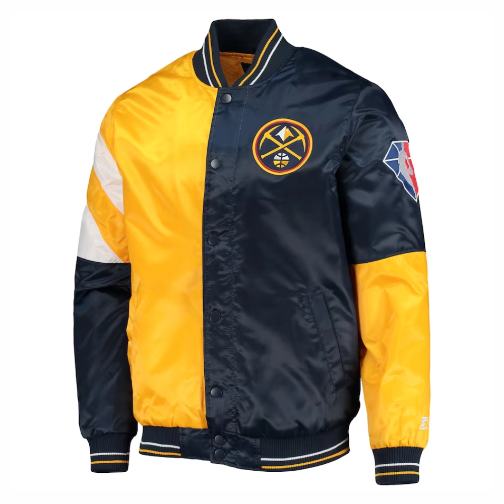 Denver nuggets leader satin varsity jacket yellownavy 2