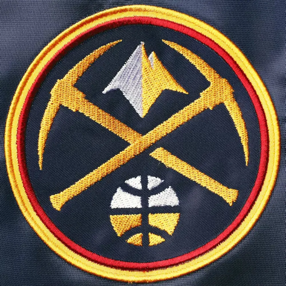 Denver nuggets leader satin varsity jacket yellownavy 3