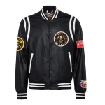 Denver Nuggets Full Leather Rib knitted Black Varsity Jacket