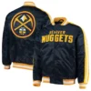 Denver nuggets offensive navy satin varsity jacket