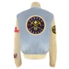 Denver nuggets old english wool leather varsity jacket blue cream 1