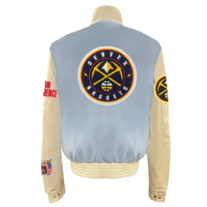Denver nuggets old english wool leather varsity jacket blue cream 1