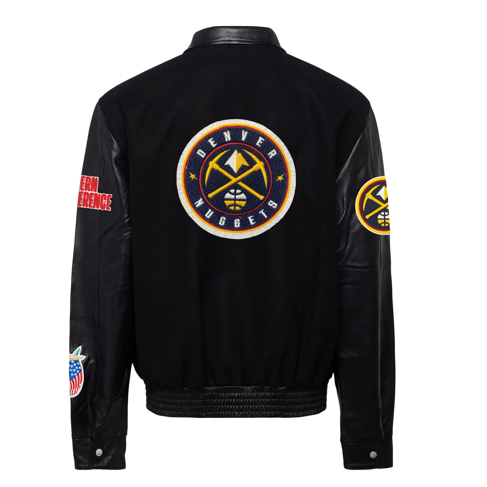 Denver nuggets real wool leather jacket black 1