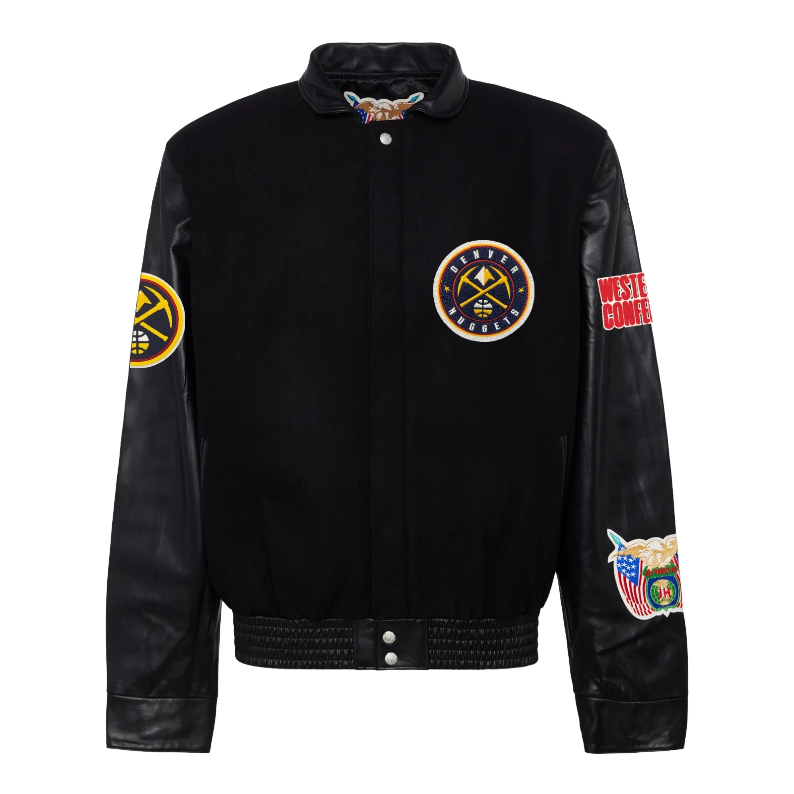 Denver nuggets real wool leather jacket black