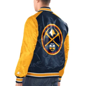 Denver nuggets renegade satin varsity jacket navy yellow 2