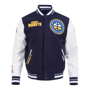 Denver nuggets retro classic white wool leather varsity navy jacket