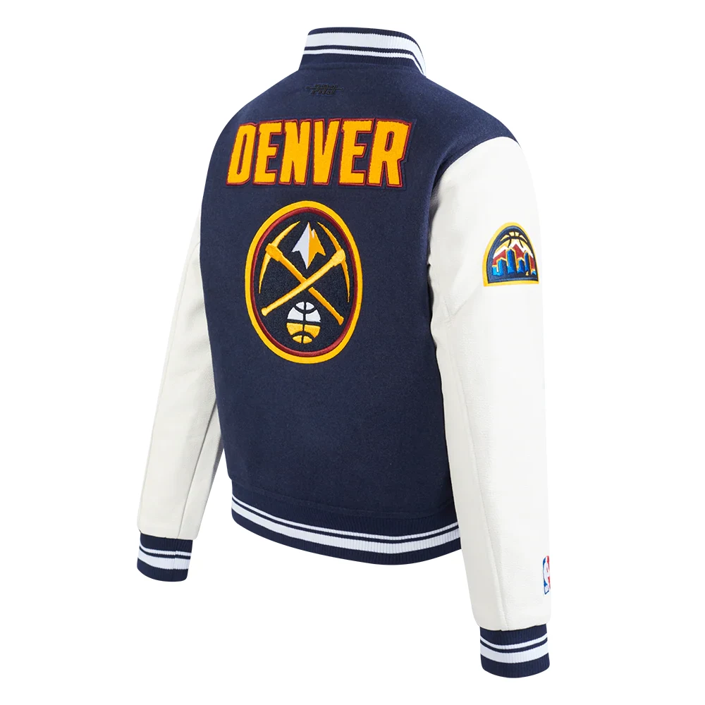 Denver nuggets white retro classic wool leather varsity jacket